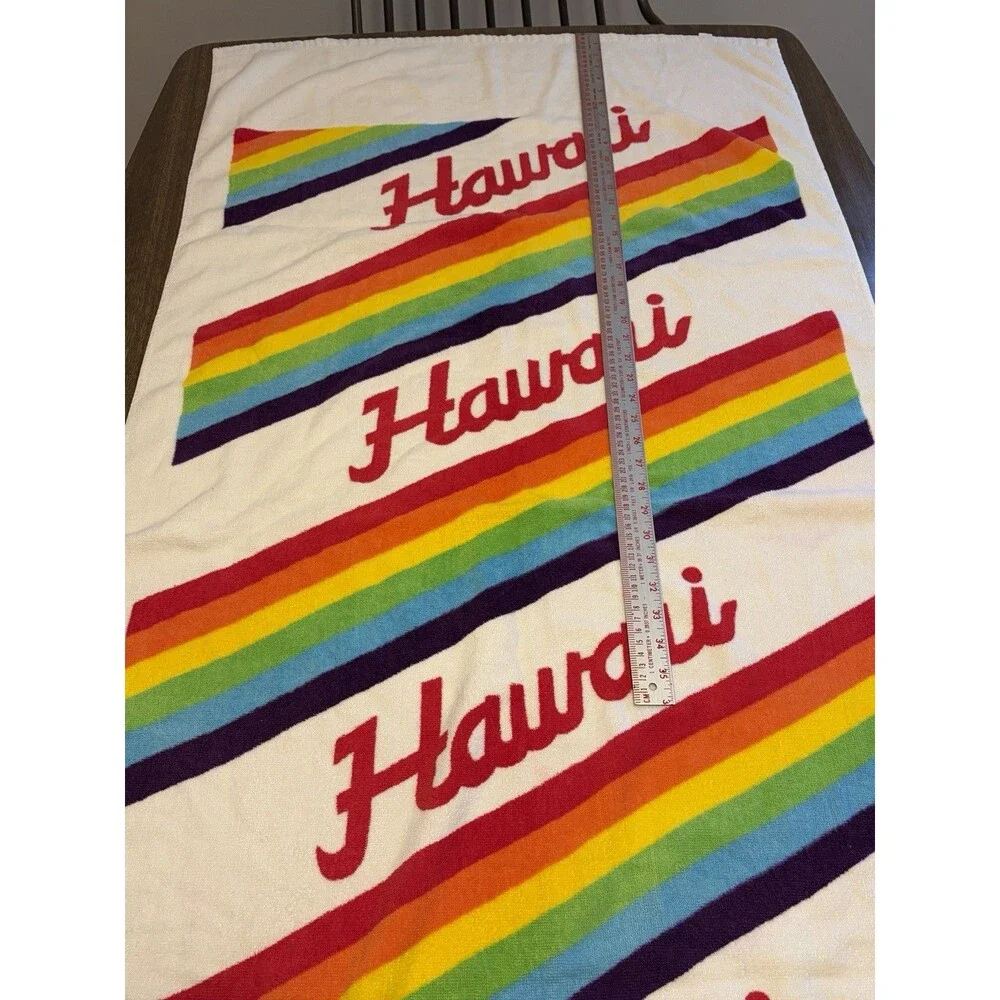 VTG 1980s HAWAII Beach Towel 29x57 100% Cotton Rainbow Liki Liki